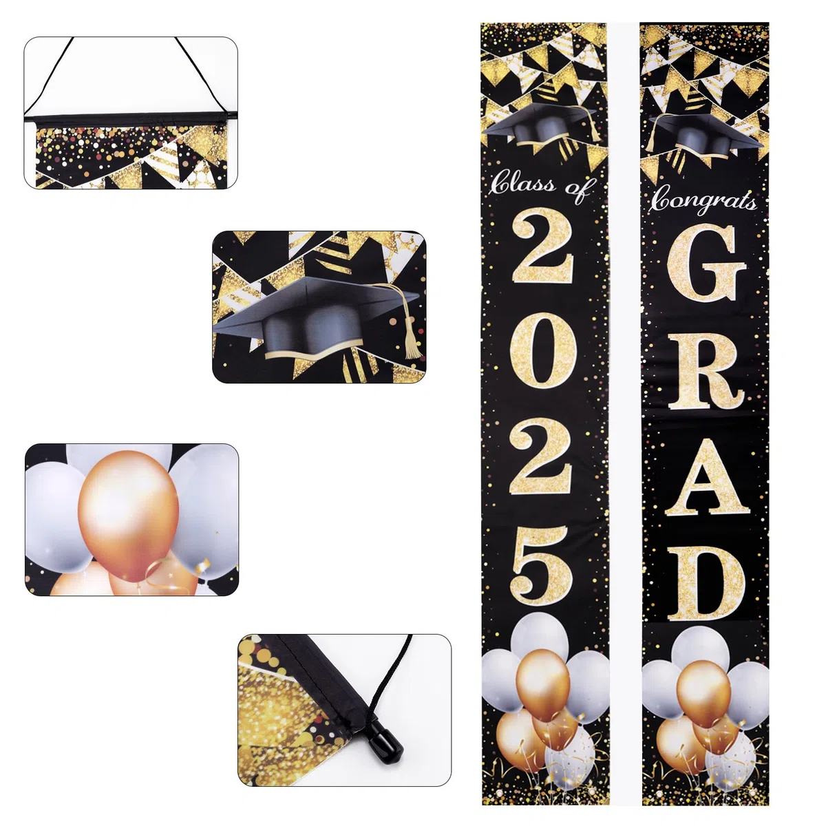 Gosknor 4 Decoraciones de Graduación 2025, 2 Cortinas para Puerta y 2 Pancartas de Graduación para Escuela Secundaria Universidad Interiores y Exteriores