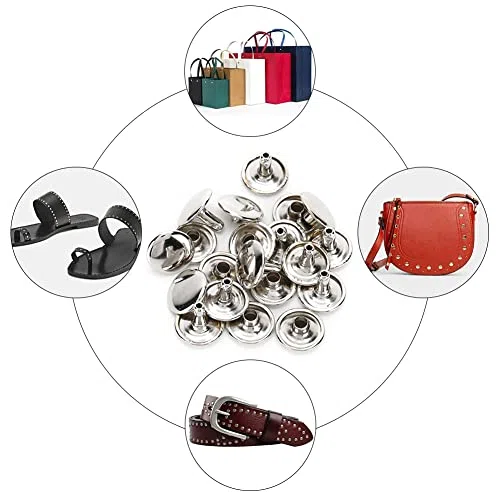 200 juegos de remaches de cuero de remache de doble tapa Espárragos de metal tubulares para reparaciones artesanales de cuero Bolsas Sombrero Zapatos Costura Decoración 12x10mm(Plata)