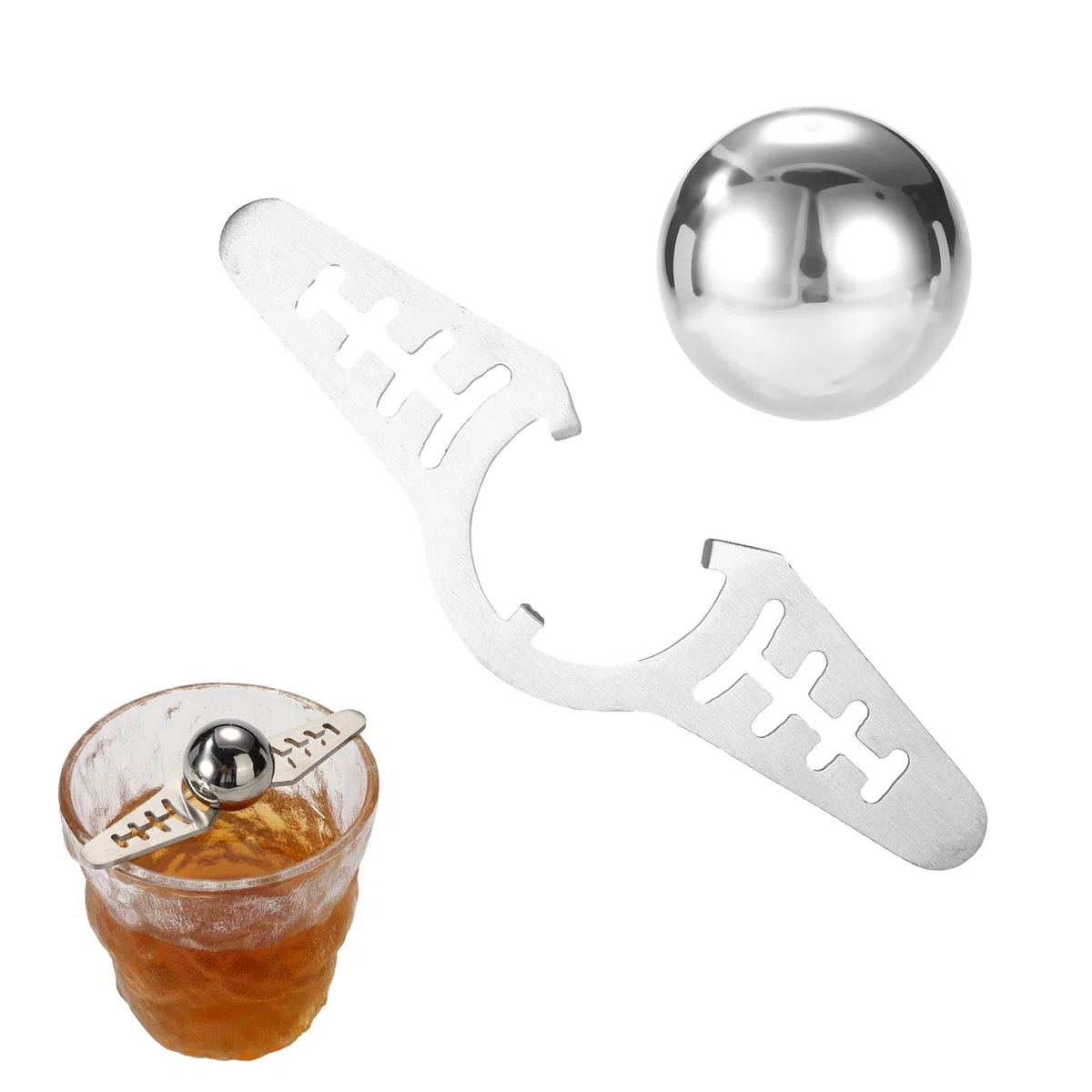 Bola Enfriamiento Cafe Kit, Acero Inoxidable Bola de Hielo Cafe con Soporte Reutilizable Herramienta de Enfriamiento Sin Dilución para Bourbon Cócteles y Whisky Escocés