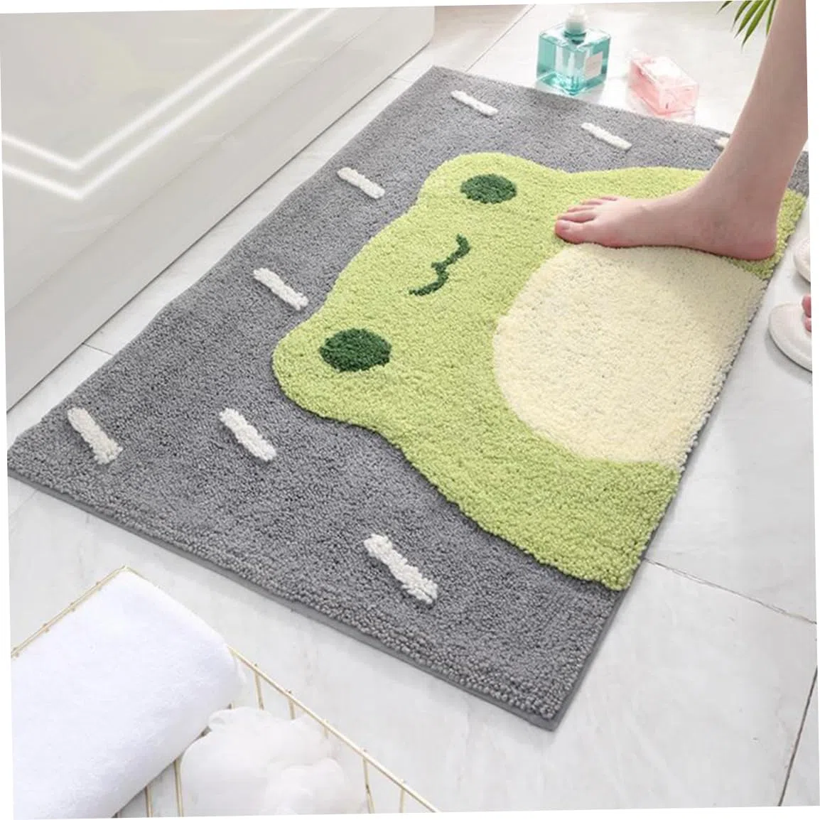 Alfombra de baño Antideslizante Absorbente, Alfombra de Suelo con patrón de Rana de Dibujos Animados, para baño, tamaño S, Felpudo de Antideslizante
