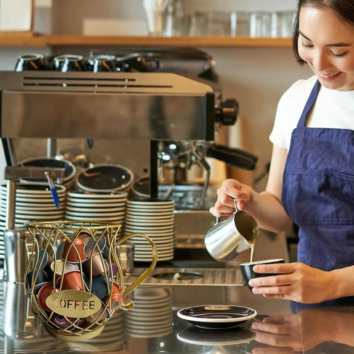Canasta de Almacenamiento de Café, Cesta Almacenamiento Cápsulas Café, Cesta de Cápsulas de Café, Cesta Almacenamiento para Cápsulas Café, para Cafeterías, Caseras, Hotel, Oficina (Oro)