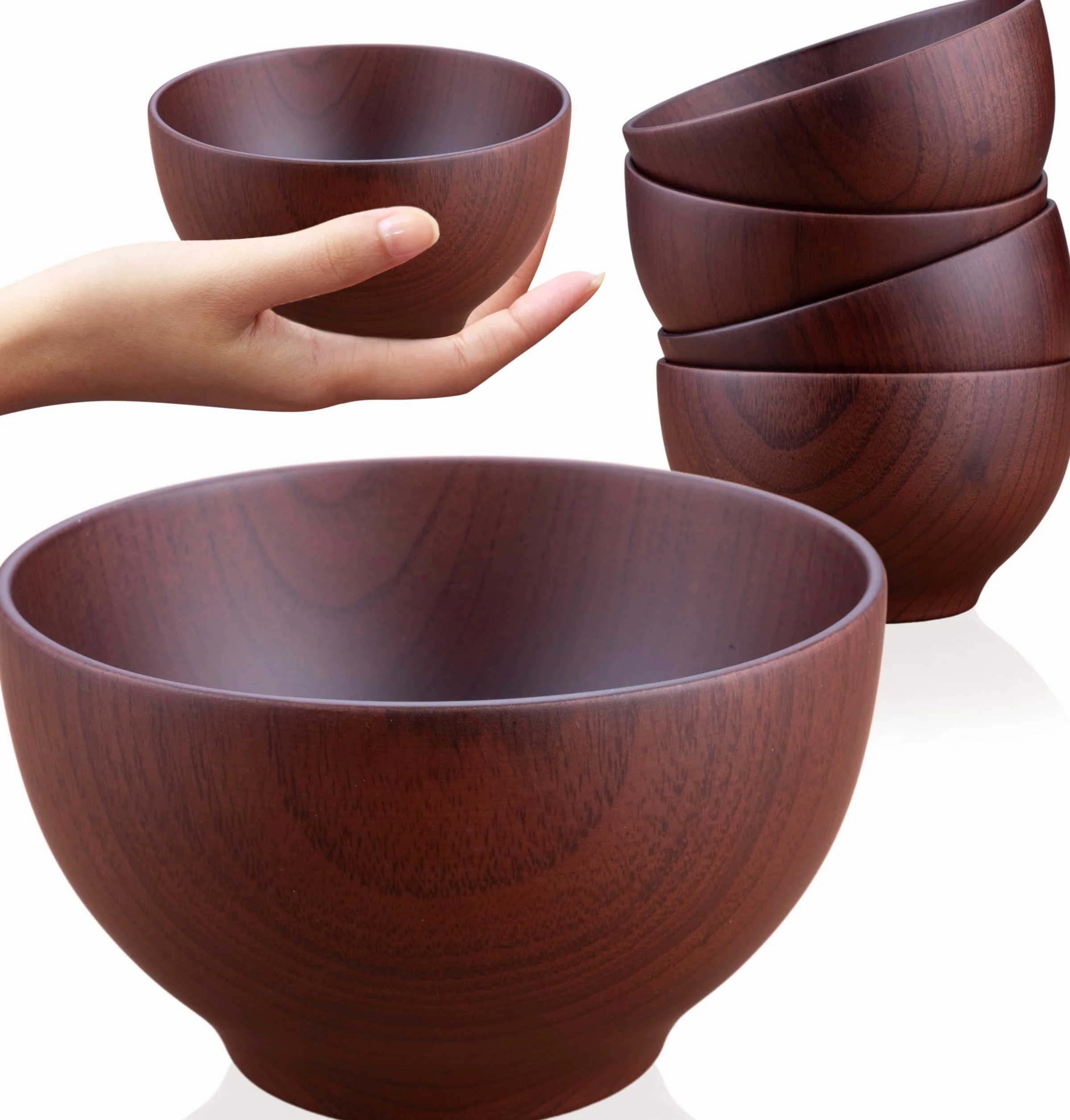 Goodwei Tazón de arroz japonés tradicional hecho de madera de castaño - 12 cm - servir arroz, sopas, postres y aperitivos con estilo asiático, 250ml (negro)