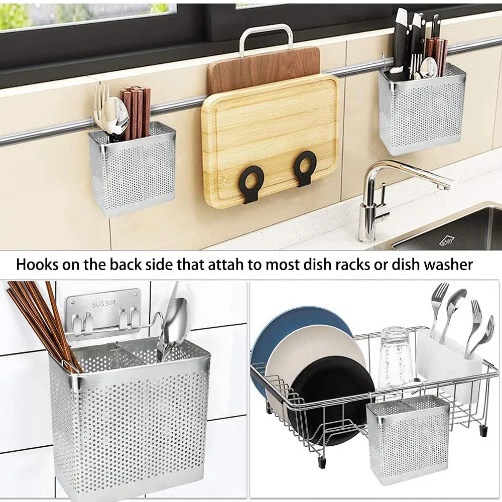 Organizador de Fregadero, Utensilios Estante de Secado, Escurridor de Cubiertos, Que Cuelga Escurridor Rack de Almacenamiento, 2 Compartimentos, para Tenedor Cuchara de Los Palillos (A)