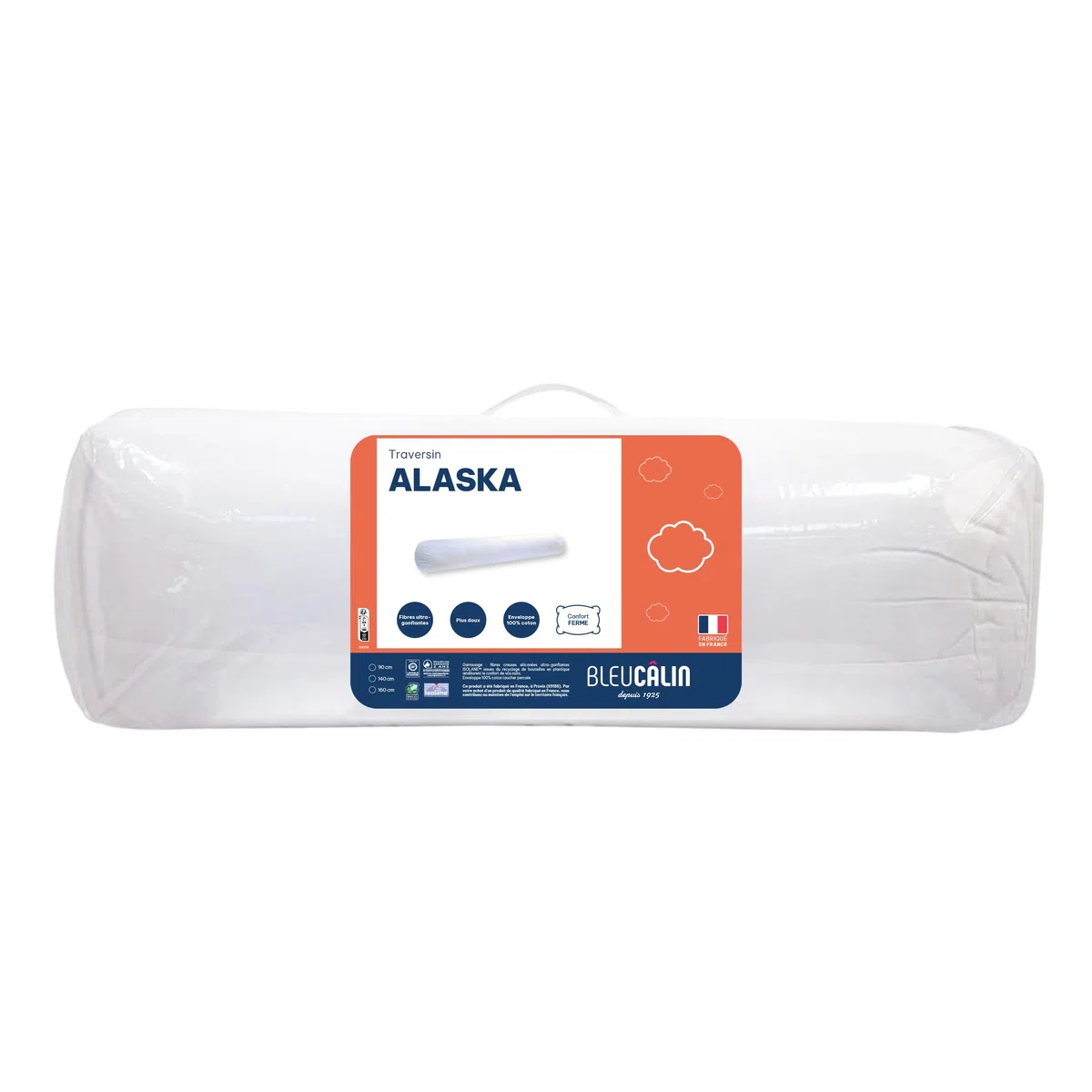 Bleu Câlin Almohada Cilíndrica, Confort "Alaska", Blanco, 160 cm, PCPI