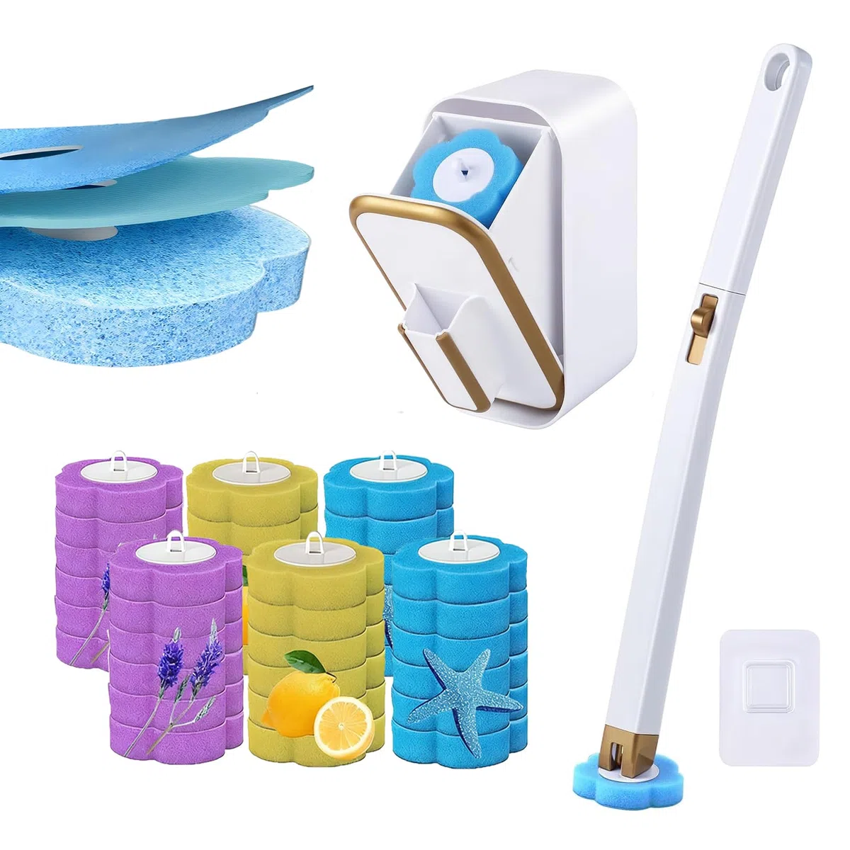 Escobilla Baño Desechable WC, Kit de Palo de Inodoro, Cepillo para Inodoro con 36 Rellenos de Detergente, Kit de Sistema de Limpieza Desechable, Toilet Brush