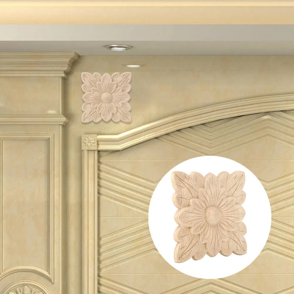 Yctze Apliques de Madera Tallada de 4 Piezas con Hermoso Patrón de Flores para Decoración de Muebles, Ideal para Puertas de Jardín, Chimeneas y Molduras