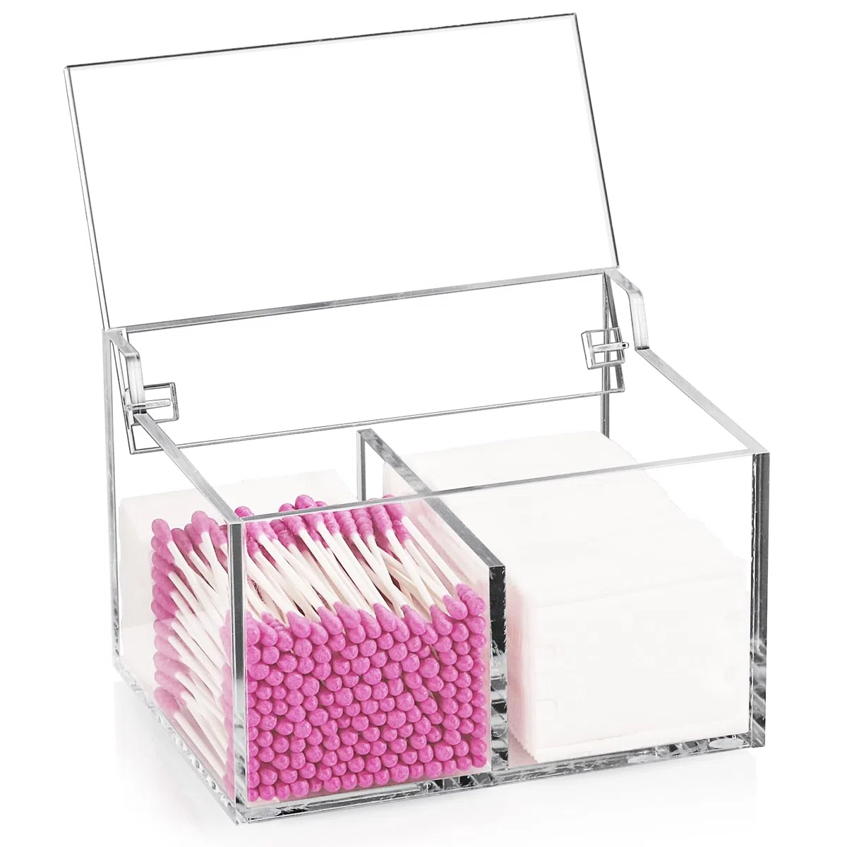 Organizador de bastoncillos, Caja de Acrílico de Bastoncillos de Algodón con Tapa, Caja Transparente de Hisopos de Algodón, Organizador Transparente para Almohadillas Desmaquillantes