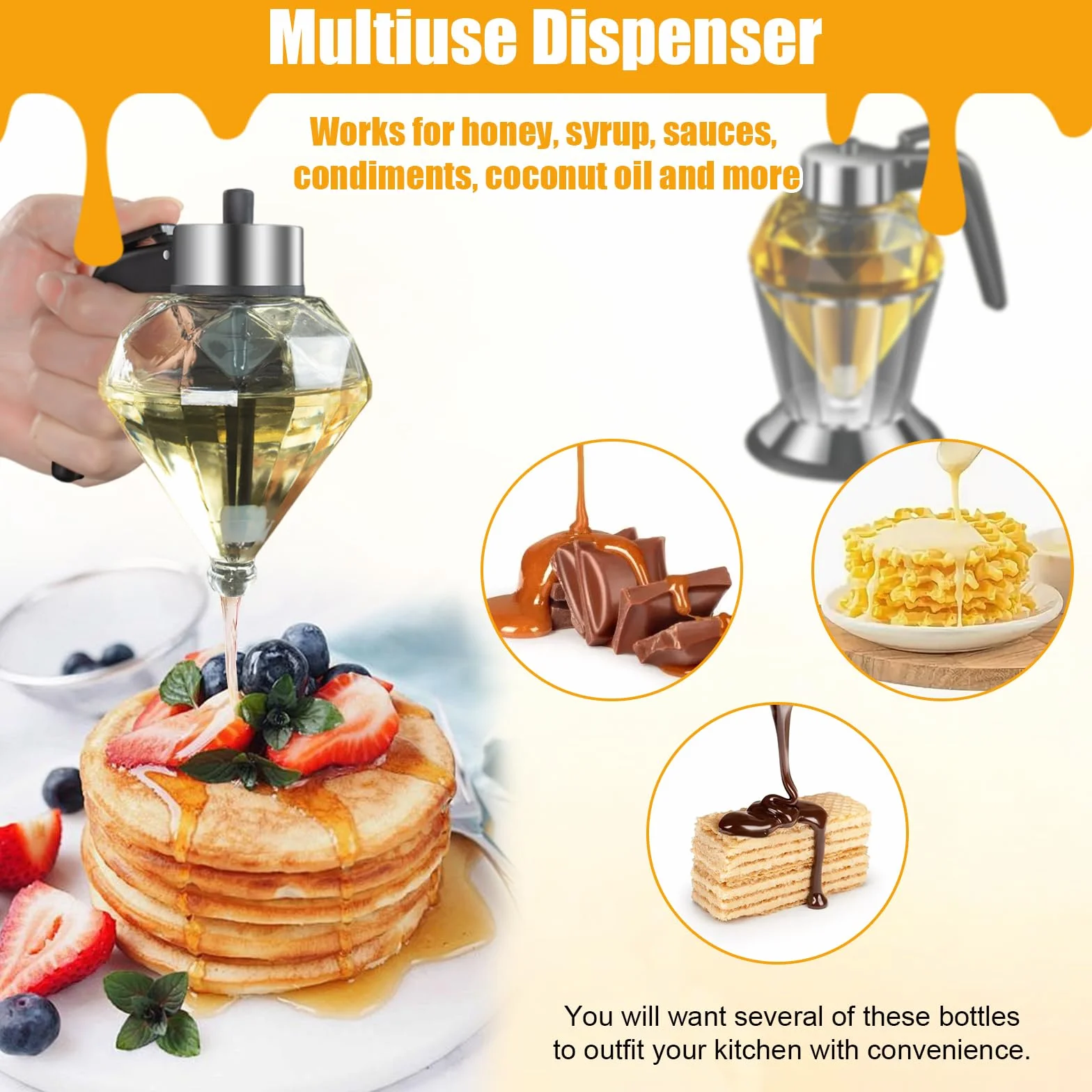 Mumisuto Dispensador de Miel 200ml, Tarro Antigoteo con Soporte de Vidrio Transparente, Accesorio de Cocina