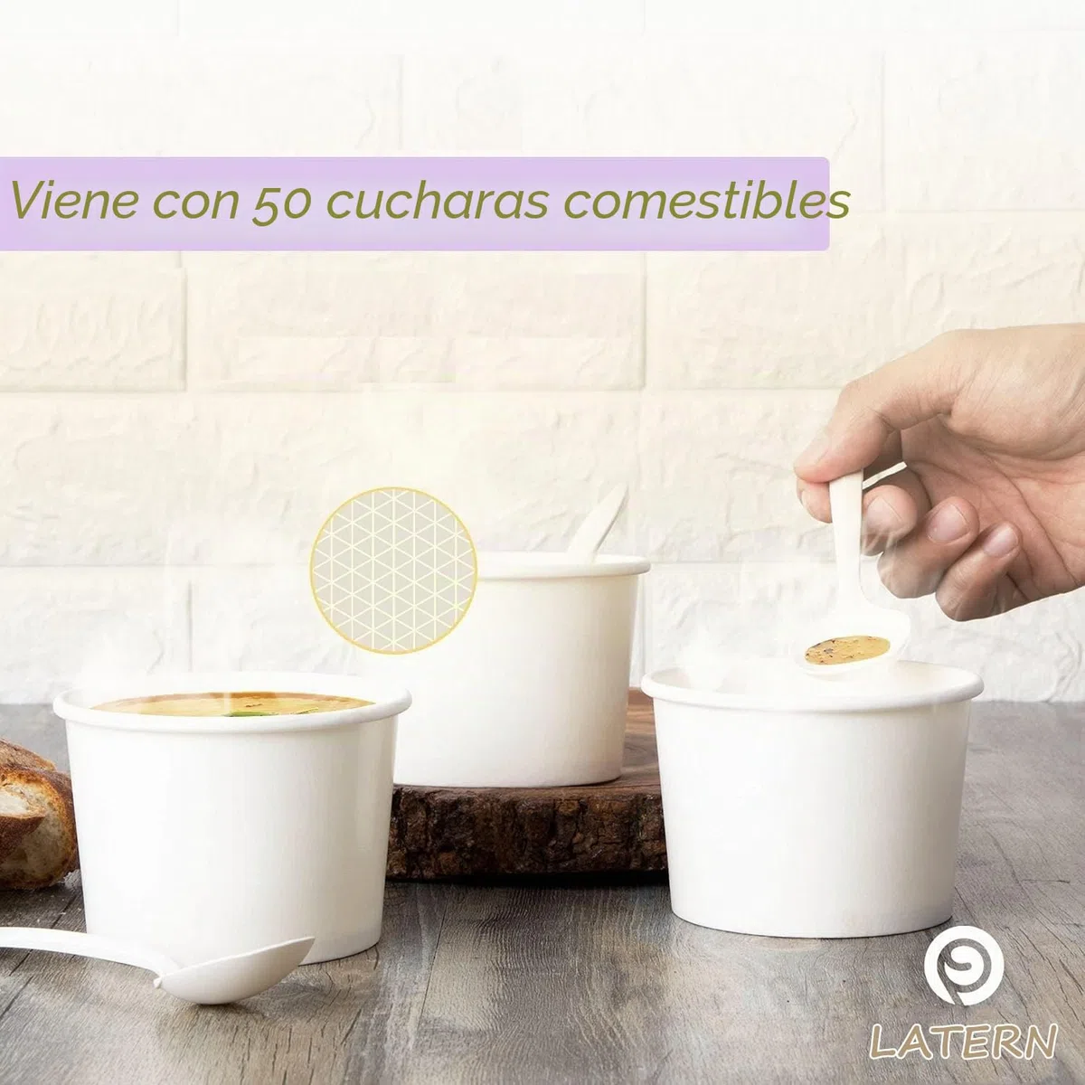 LATERN 50 Piezas Cuencos de Helado de Papel con 50 Piezas Cucharas, 12oz /360ml Cuencos de Papel Desechables para Comida Fría y Caliente Sopa Sundae Yogur Helado Postre (Blanco)