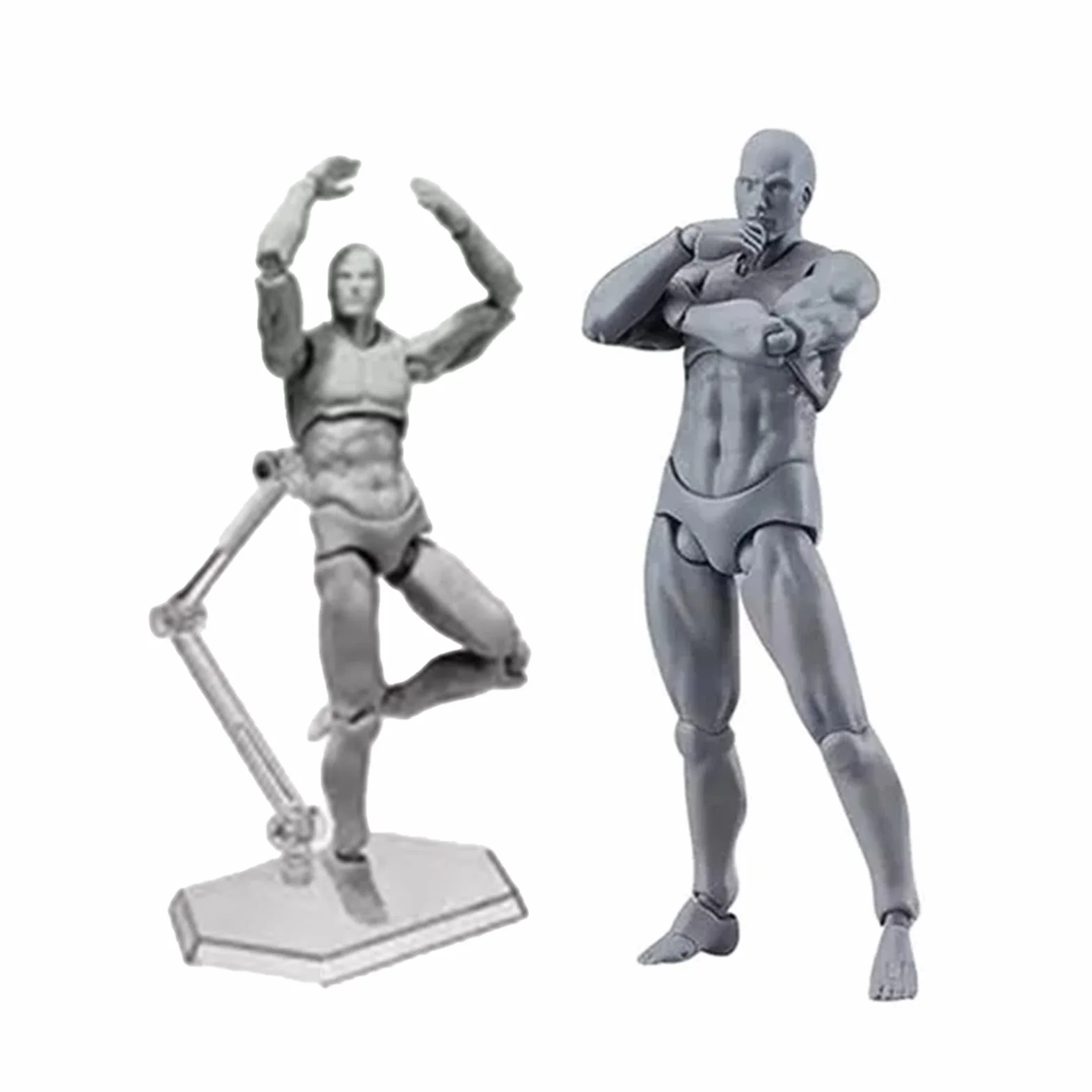 Figura de acción, cuerpo con poses personalizables, maniquí móvil de PVC para dibujo con soporte para decoración de escritorio, pintura, utilería para fotografía (gris, masculino)