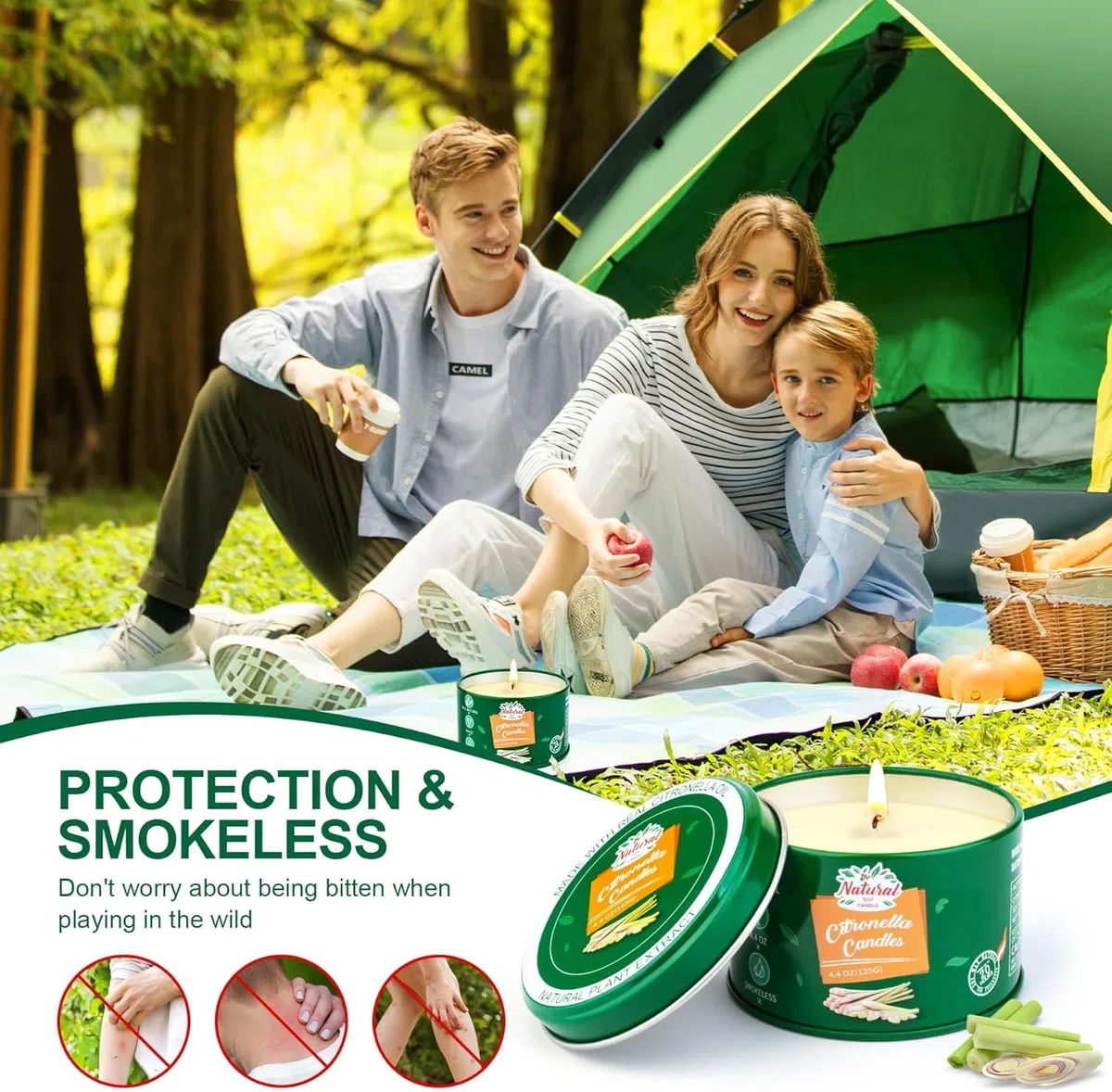 Velas de citronela para exteriores, 4 velas de citronela, para exteriores, 120 horas de combustión, vela de jardín, cera de soja natural, juego de velas aromáticas para camping, terraza, picnics