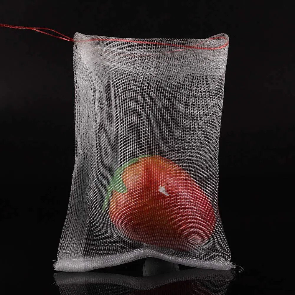 100 UNIDS Bolsas De Malla De Protección De Nylon Ver a Través De Bolsas Reutilizables De Protección De Frutas y Verduras De Jardín Uso Múltiple Bolsas De Almacenamiento con Cordón para Verduras