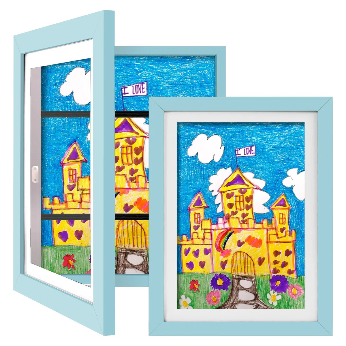 Marcos de obras de arte para niños, intercambiables, apertura frontal intercambiable, marcos de almacenamiento para manualidades, dibujos, proyectos de arte, trabajos escolares (azul, 8 x 12)