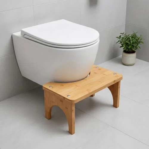 Taburete de Baño de Bambú con Patas Engrosadas, Taburete Fisiológico de Inodoro para Postura Natural, Banqueta WC Antideslizante y Estable, Kit de Montaje Incluido