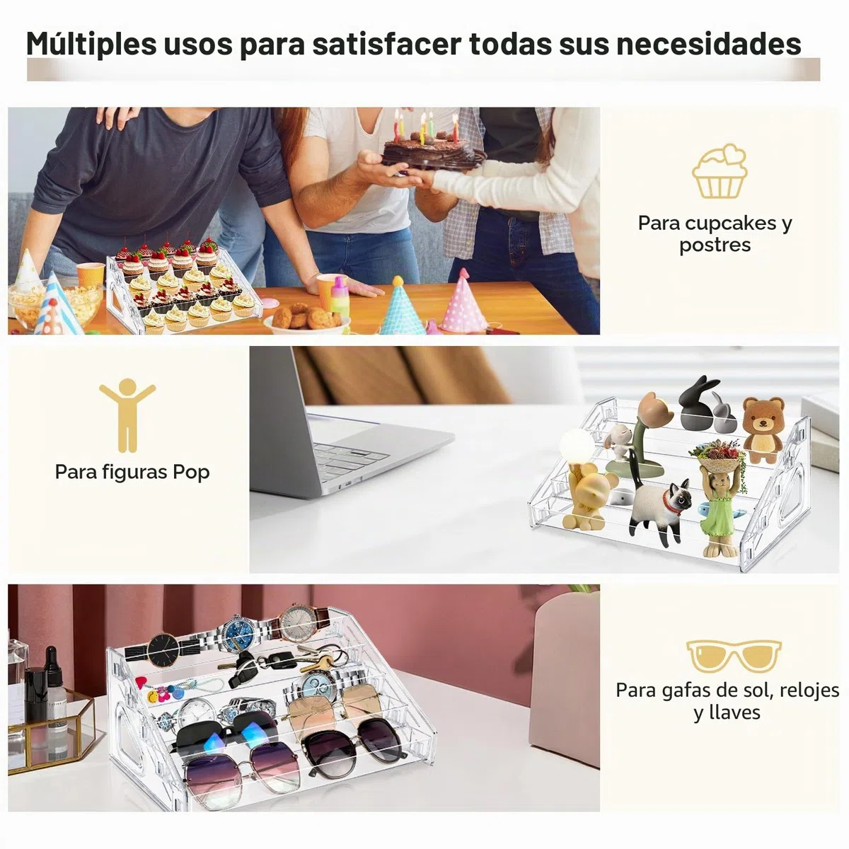 5 Pisos Expositor Metacrilato Transparente, Organizador Perfumes, Expositor de Acrílico Para Cosméticos, Joyería,Cupcake,Gafas de Sol,Esmalte de Uñas,Coleccionables