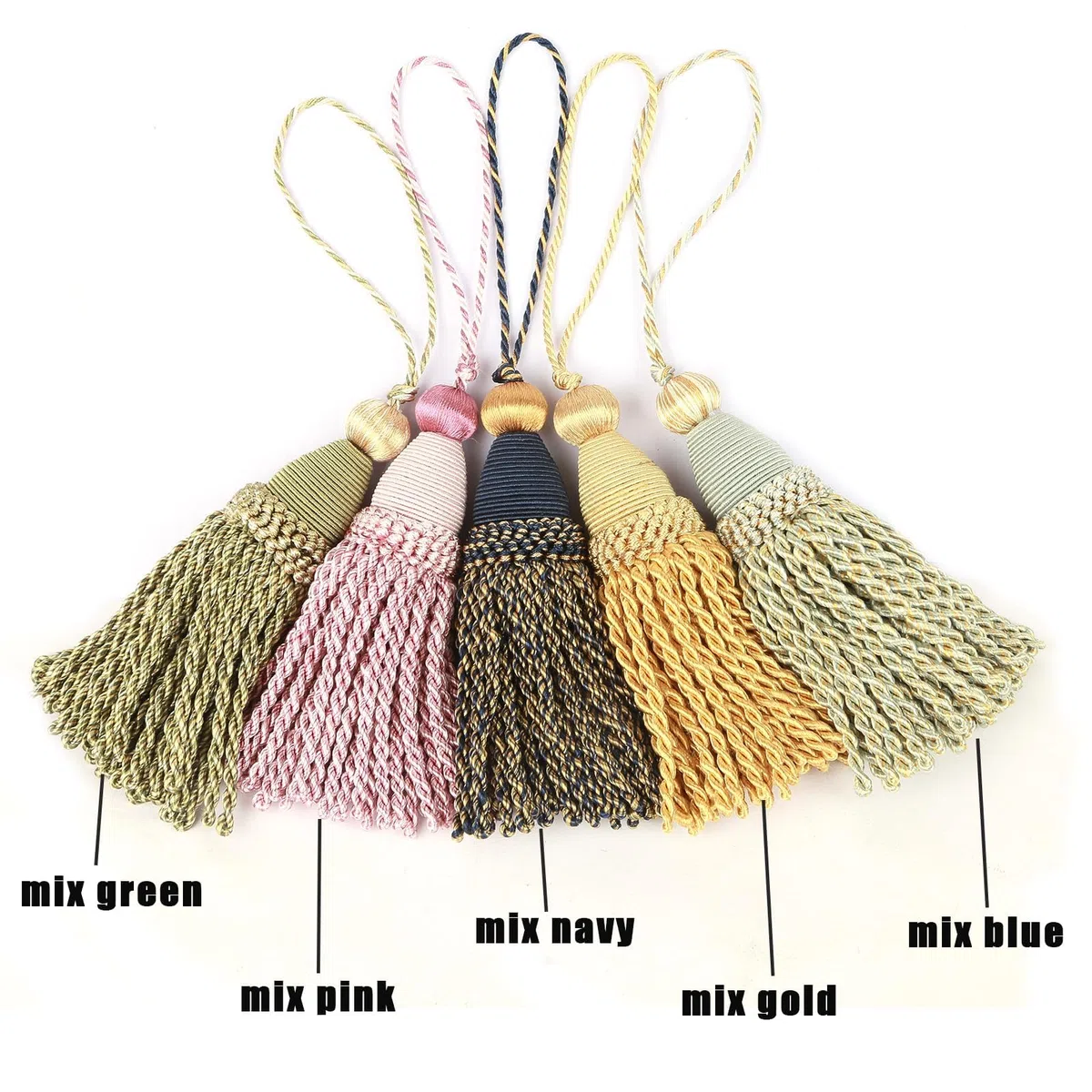 4 borlas grandes de 6 pulgadas con lazo de 4.3 pulgadas, elegantes borlas hechas a mano (mezcla beige)