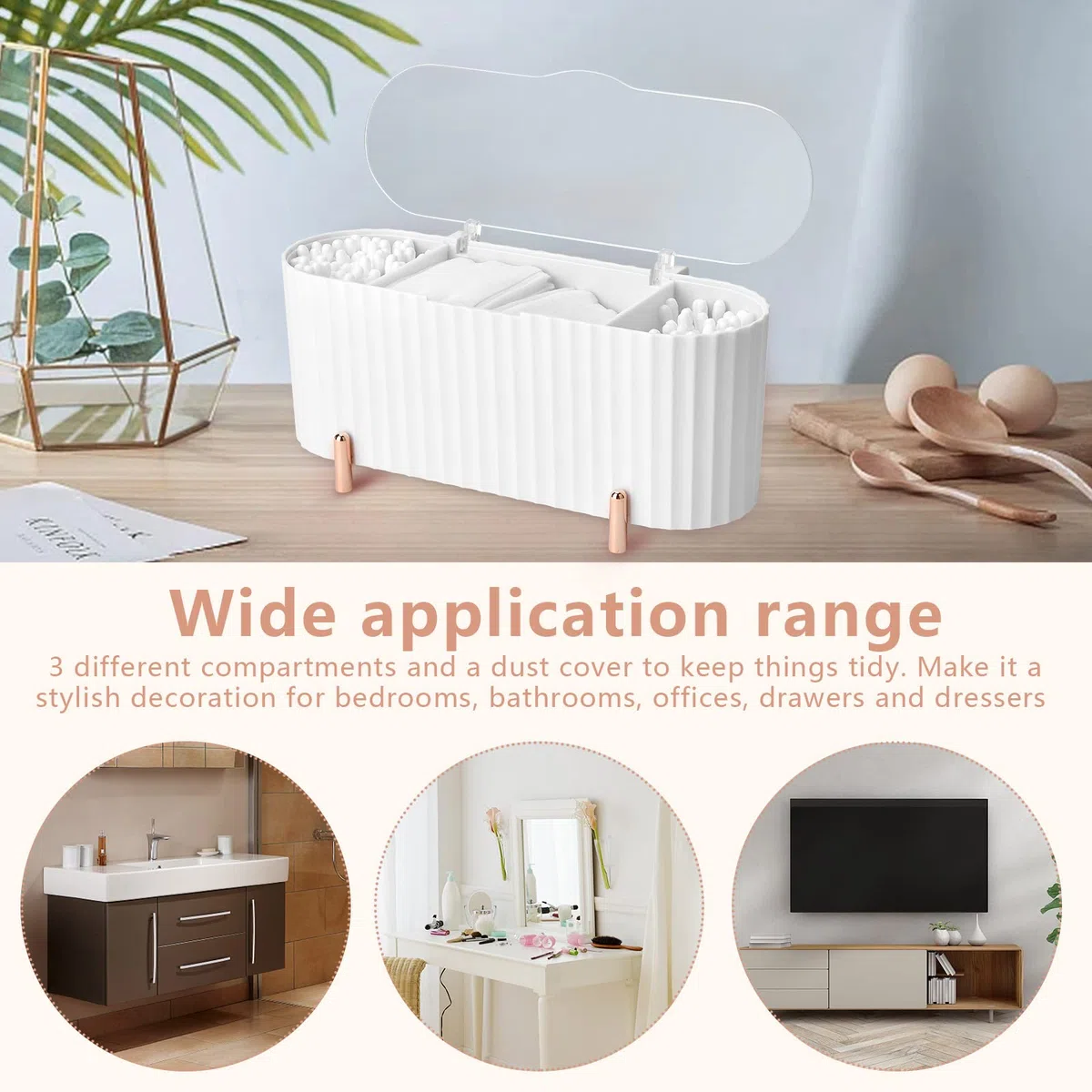 Organizador de cosméticos de Maquillaje, Almacenamiento de Almohadillas de algodón con Tapas, Pincel para Sombra de Ojos, 4 Compartimentos Accesori (Blanco)