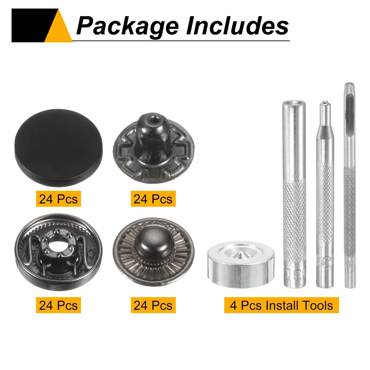 QUARKZMAN 24 Sets Corchetes a Presión, 15mm/24L Botones Metálicos con 4pcs Instalación Herramienta Cierre Aleación Snap Botón para Coser Ropa Bolso Abrigos Cuero Lona Manualidad, Negro