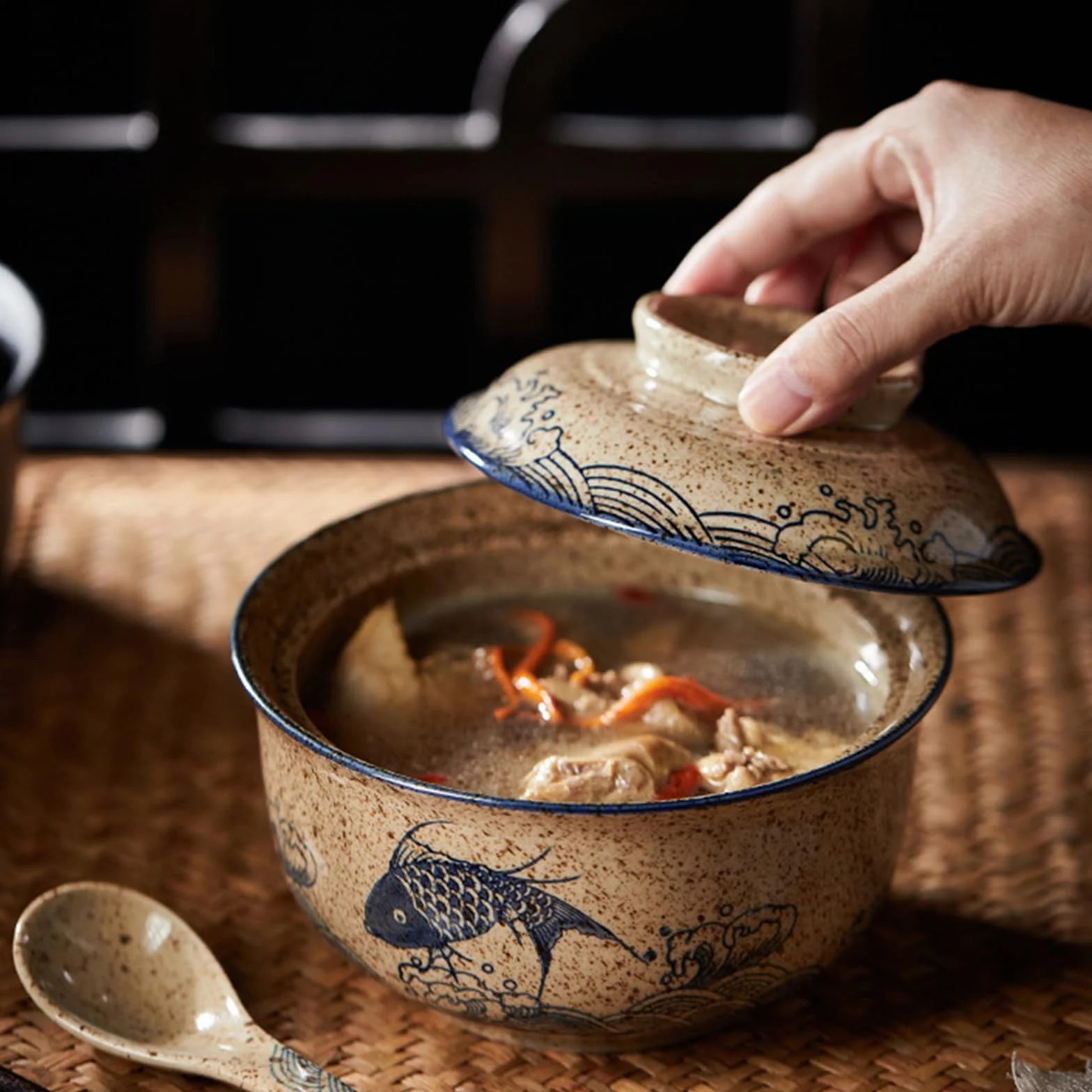 Cuenco de ramen, juego de cuencos de ramen de cerámica con tapa, 800ml de cuencos de sopa, Pho, cuenco de ramen vintage japonés de cerámica para cereales, sopa, vajilla asiática apta para microondas y