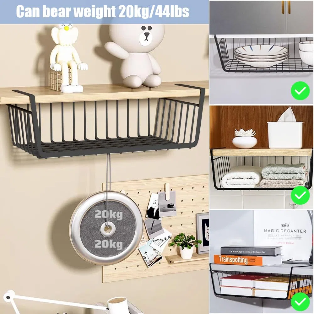2 Pcs Cesta de Almacenamiento Colgante Para Cocina Cesta de Alambre Para Colgar Cesta de Alambre de Metal Apilables Cesta de Metal Para Almacenaje Negra Para Cocina Despensa Baño Armario