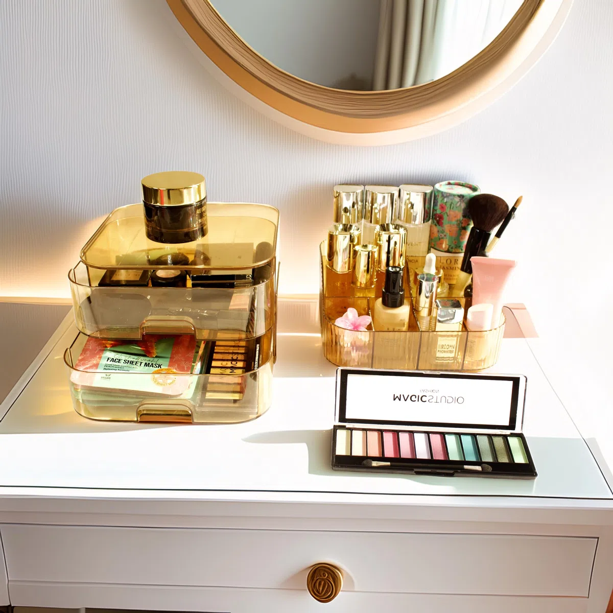 Organizador de Maquillaje y Escritorio Cajones - Makeup Organizer - Perfumes - Organizador de Baño - Tocador de Maquillaje - Bathroom Organizer - Regalo Mujer (Transparente)