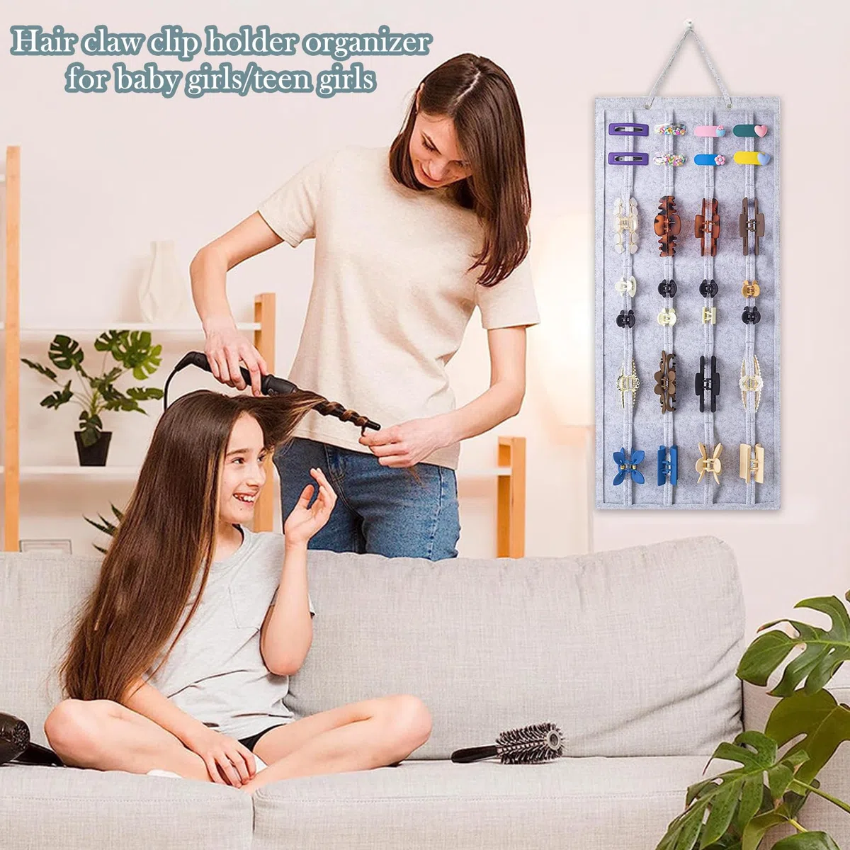 Soporte de Almacenamiento Lazos para Niñas, Organizador de Diademas Soporte para Lazos Fieltro para Puerta Armario Pared Habitación Niña