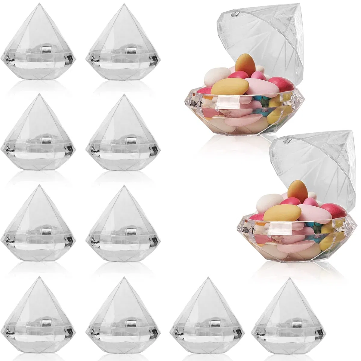 Tarro de caramelo en forma de diamante, Caja de plástico transparente para caramelos Mini Dispensador de caramelos Reutilizable Cajas de regalo transparente para el hogar Fiesta de boda