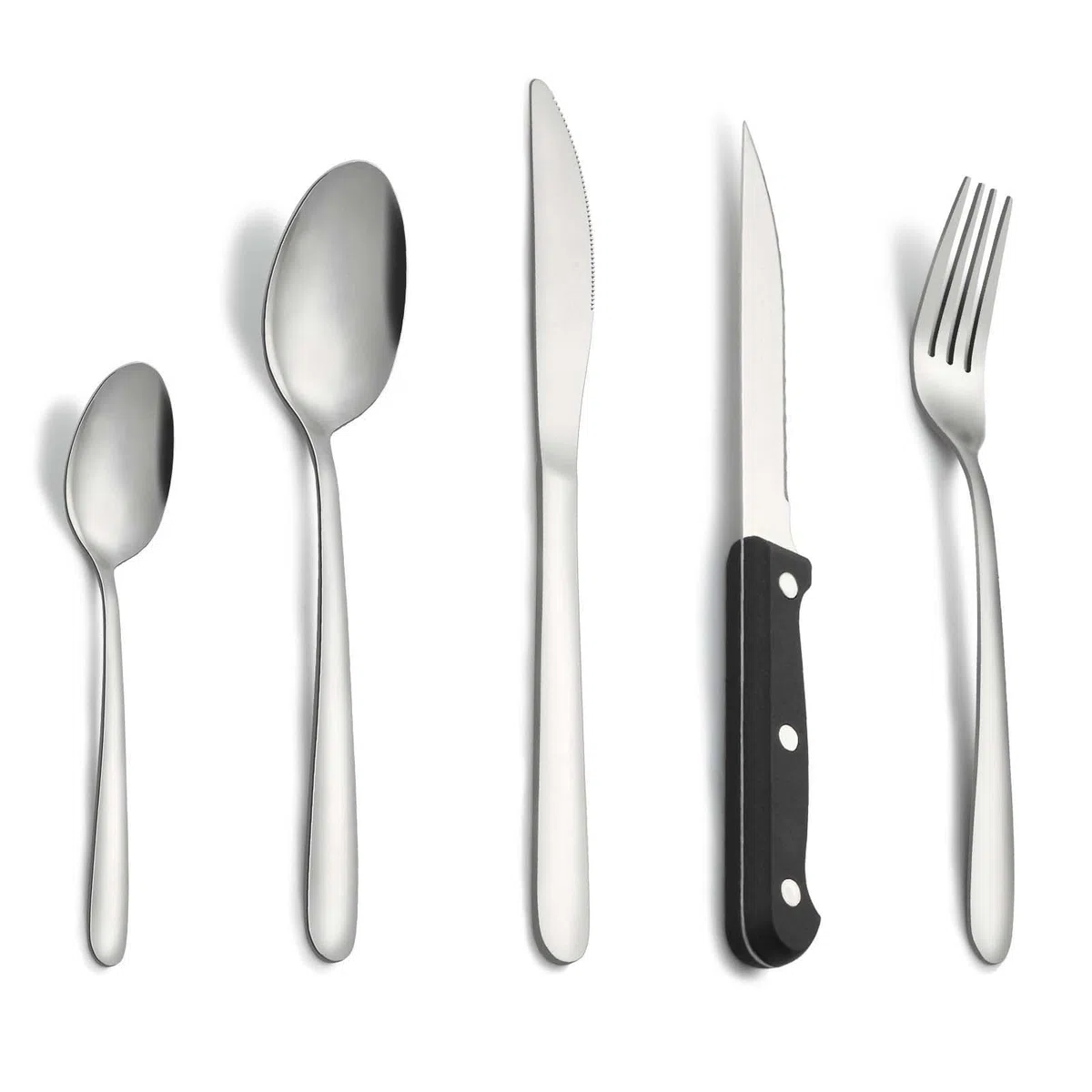 Cubiertos, Pleafind 30 piezas juego de cubiertos para 6 personas, cuberteria acero inoxidable, cuberteria plateados que incluyen cuchara, cuchillo, tenedor,cuchillo de carne, apto para lavavajillas