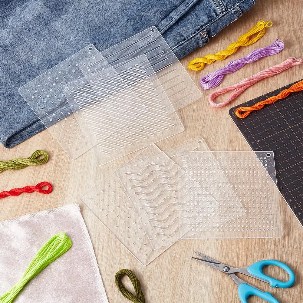 BENECREAT 6 Plantilla Acrílica Sashiko, Puntos, Líneas, Plantilla de Línea de Dibujo de Herramienta de Bordado Acrílico de Barras para Acolchar Y Bordar A Mano, 3mm de Espesor