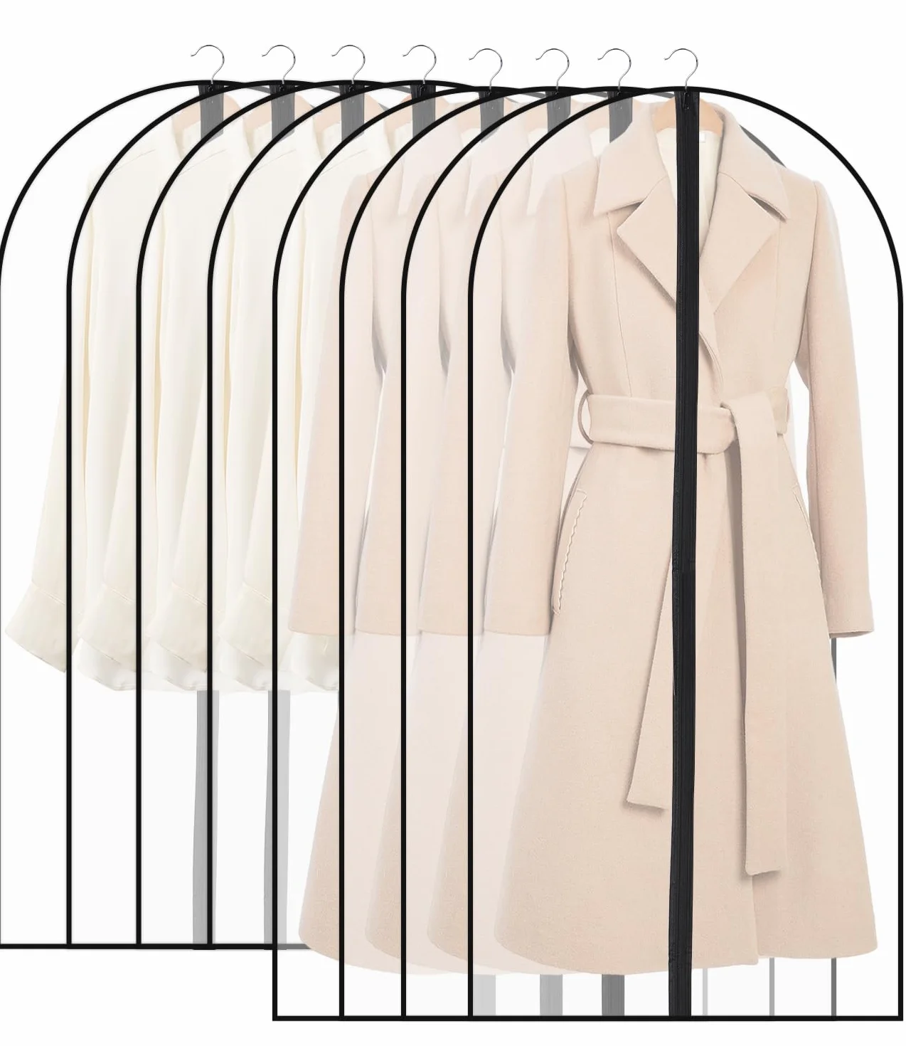 8 Fundas de Ropa, Fundas Ropa Armario Transparente 60 x 120/100 cm, Bolsas Guardar Ropa Antipolvo Impermeable Camisas, Bolsa de Ropa para Traje, Vestidos, Camisas,Noche, Negro