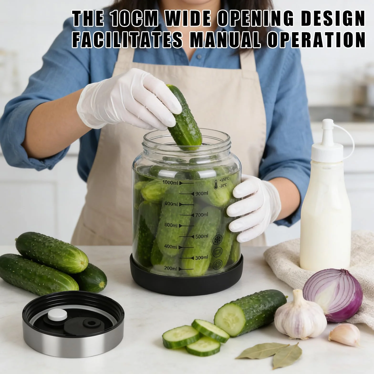 Tarro de fermentación con tapa de 1 L, vaso de fermentación con ventilador de fermentación, recipiente para kimchi, vaso de kéfir, vasos de fermentación, vidrio kimchi, cristal de fermentación