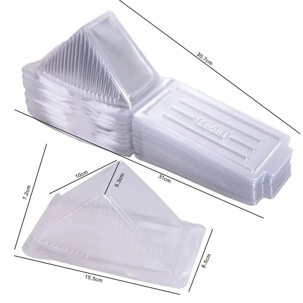 100 recipientes triangulares desechables para sándwiches, cajas de embalaje de sándwiches, recipientes triangulares de plástico para pasteles, postres y hamburguesas