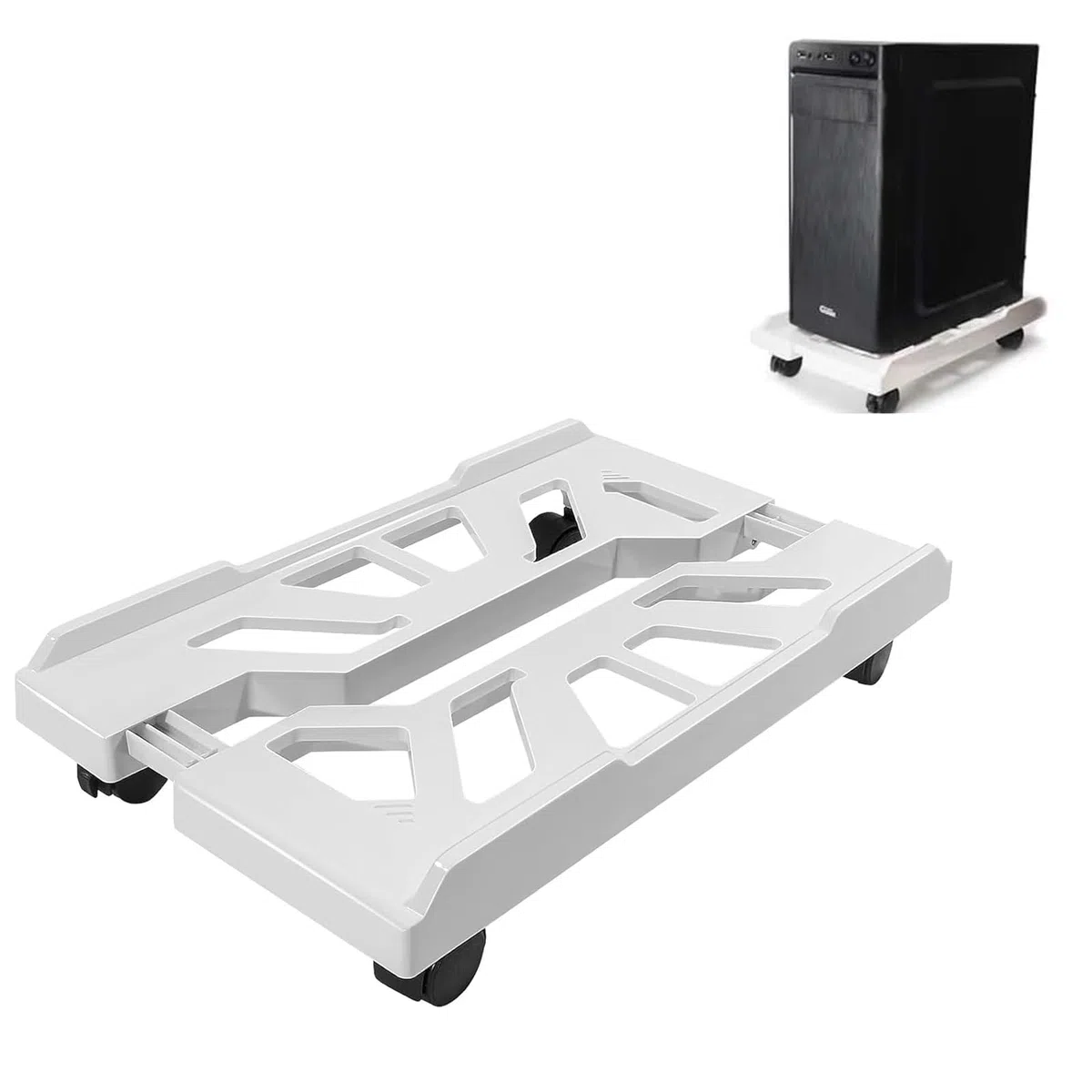 Eymobad Soporte para CPU para PC, Soporte Ajustable para Torre de Computadora, con Ruedas Giratorias y Bloqueo, Carro de CPU para Debajo del Escritorio (Blanco)