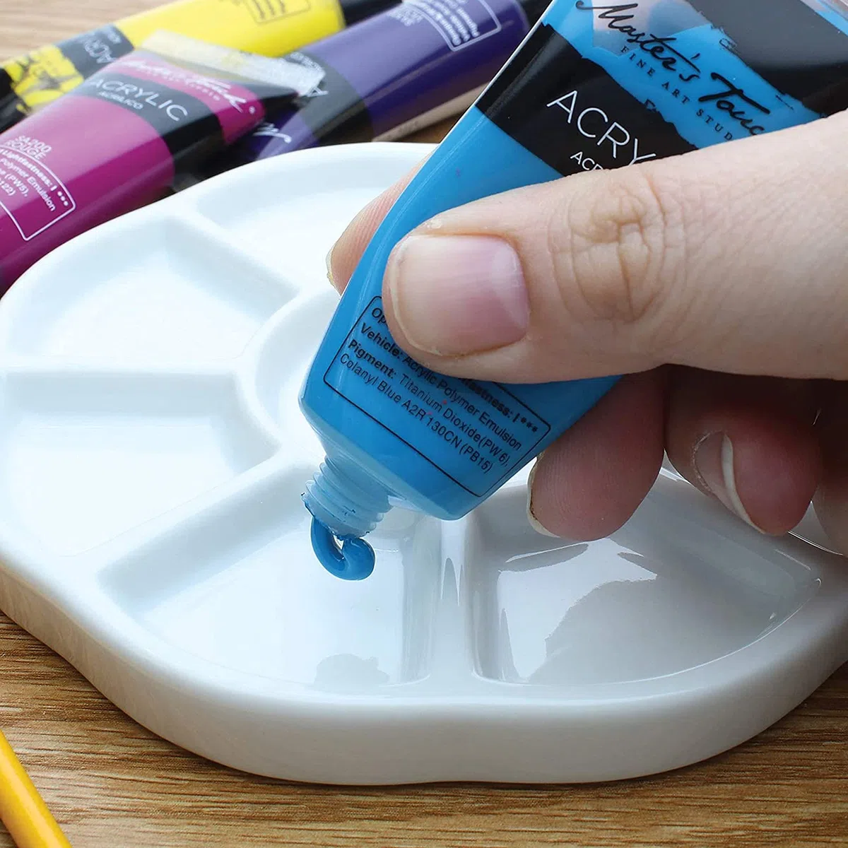 Paleta de pintura de acuarela de cerámica de porcelana de 9 pozos, bandeja de mezcla de cerámica, plato de acuarela de flores, paleta de gouache para artes y manualidades, organizador de accesorios de