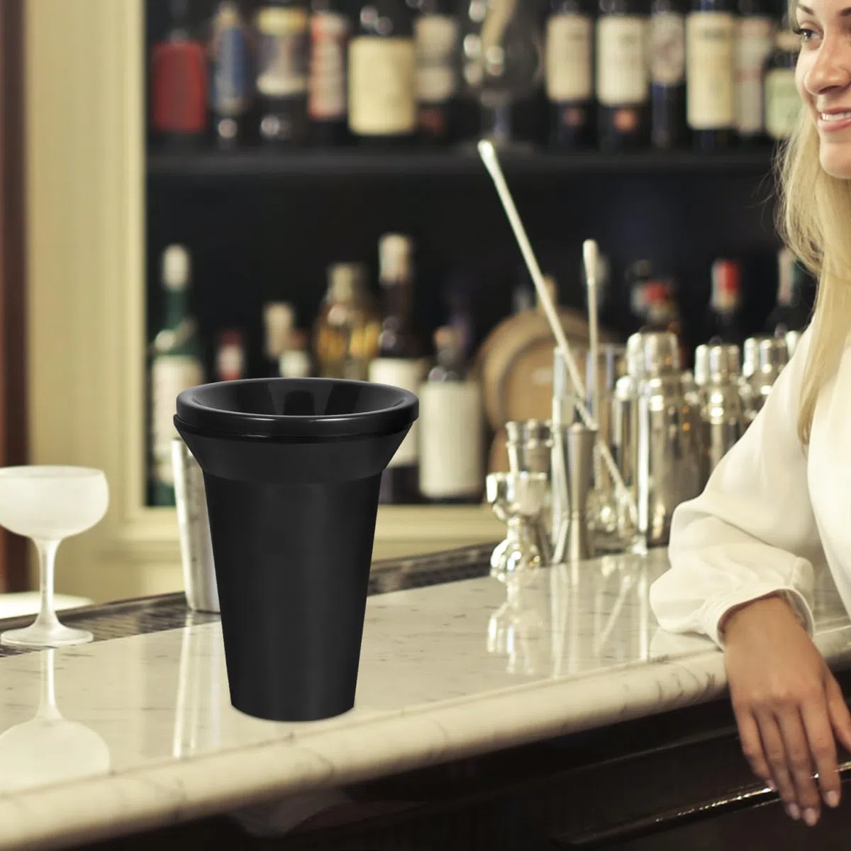 Barril para Hielo Negro Multifuncional Cubitera Compacta para Escupidera Cata De Vino En Casa Bares Y Restaurantes