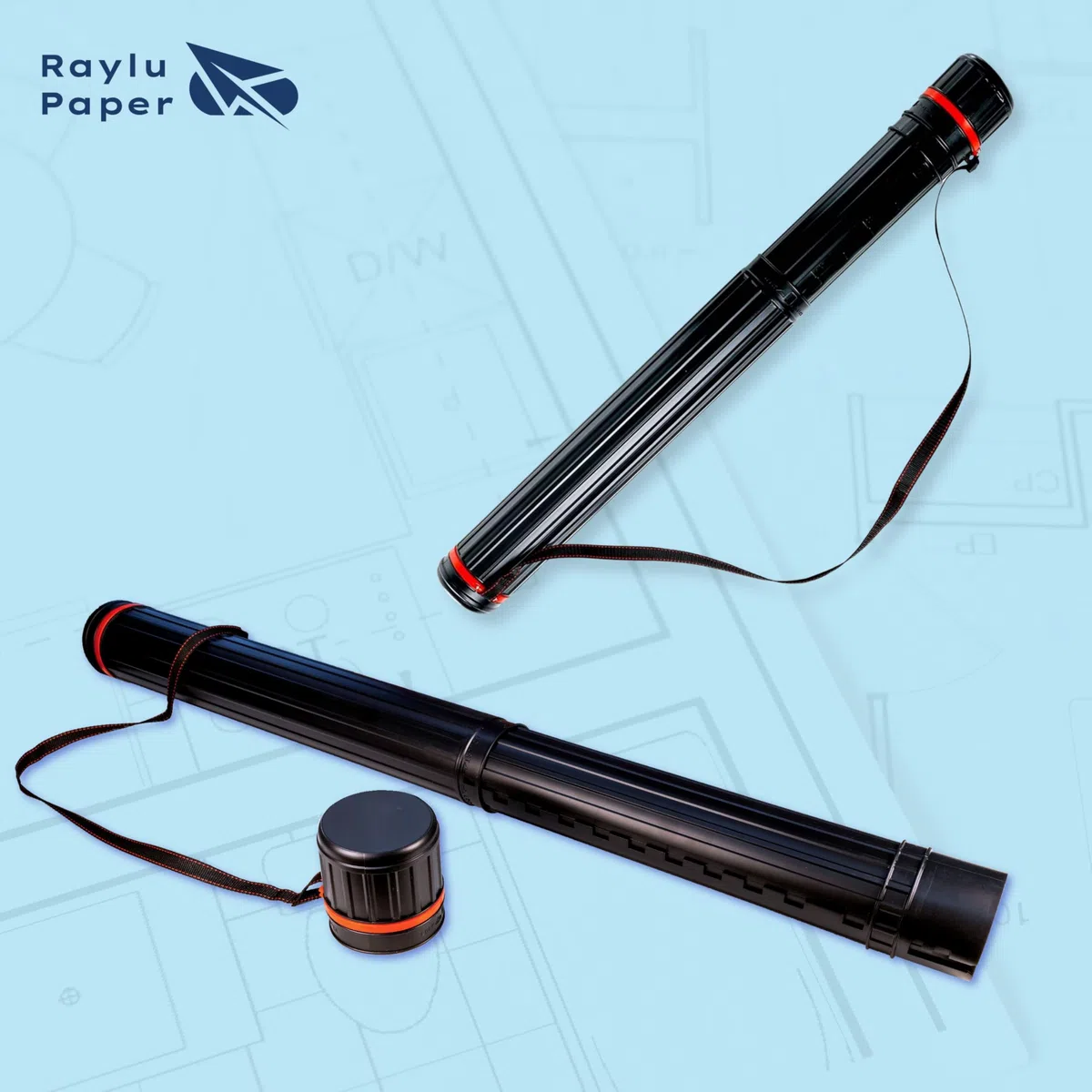 Raylu Paper - Tubo Portaplanos, Tubo de Plástico Extensible para Guardar Planos, Lienzos y Posters, Tubo Portadocumentos con Correa para Artistas, Trabajo y Universidad