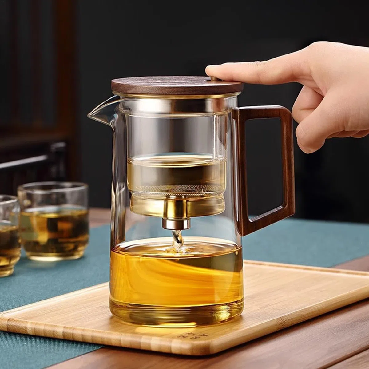 con infusor – con colador de vidrio para separación de agua, mágica ergonómica para lavavajillas, transparente de un toque para té de flores y té verde