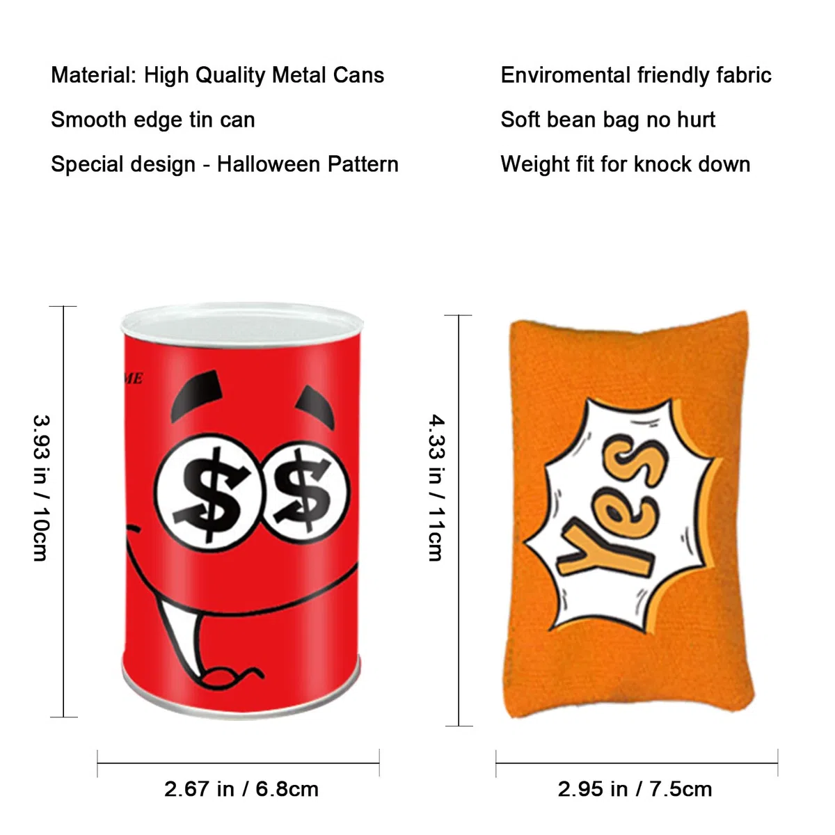 Juegos Exterior Niños Jardin, Juego de Lanzamiento, Juego Tirar Latas Punteria, 10pcs Sonreír Metal Tirar Latas + 3pcs Bolsas de Frijol + 3pcs Medalla, Callejón de Lata Juguetes para Fiesta