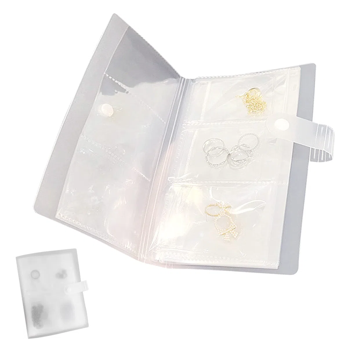 Libro de almacenamiento de joyas, antioxidación y anti-Terning, bolsas de joyería transparentes para anillos, pendientes, pulsera, broche (80 cuadrículas + 50 bolsas)