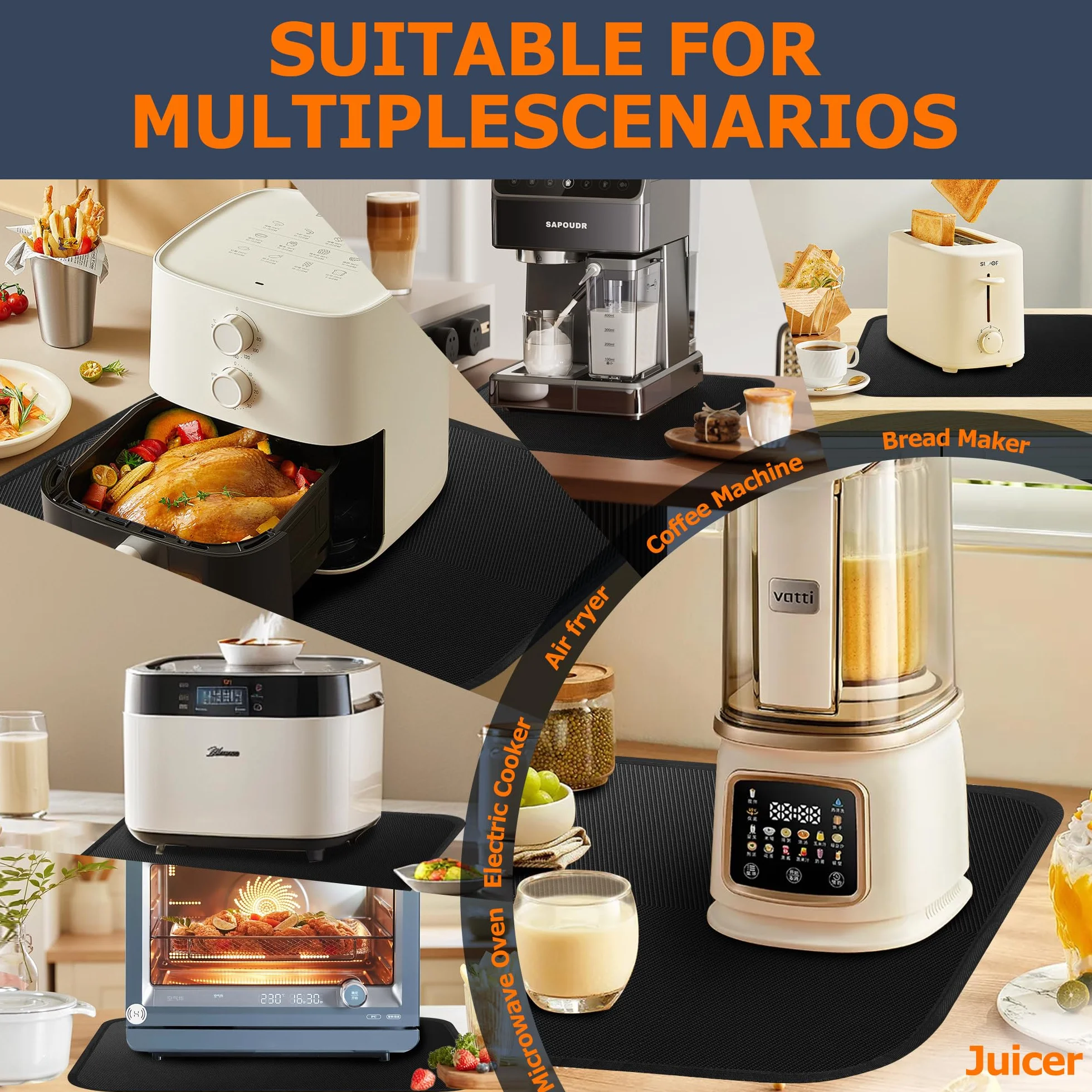 2 Piezas Protector Encimera Cocina, Protector Encimera para freidora de aire, Tapete De Silicona 40x50 cm, tapete térmico para cafetera, microondas y tostadora