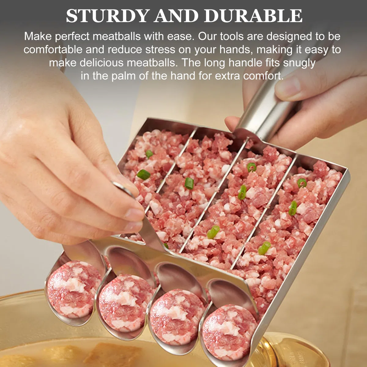 Fabricante de albóndigas con pala de corte, cocina 4 tubos Meatball Maker Acero inoxidable Manual albóndigas Manuales Herramientas de cocina para Cooping Rápido Albóndigas Bolas de pescado (4 tubos)