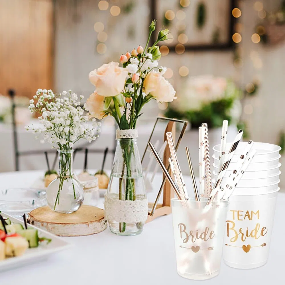 Juego de 12 tazas con 12 pajitas, taza JGA reutilizable Team Bride Bachelorette Party Cup Bride Team Tazas para Bridal Shower Compromiso despedida de soltero