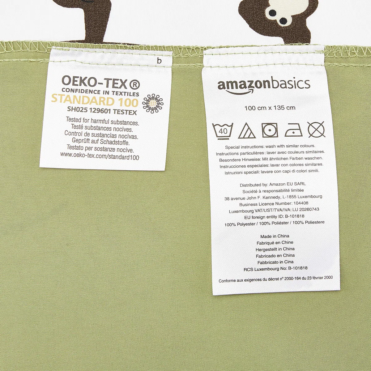 Amazon Basics 2 piezas Cama de microfibra Funda nórdica, infantil, funda de edredón de 100 x 135 cm y 1 funda de almohada de 40 x 60 cm, estampado de animales