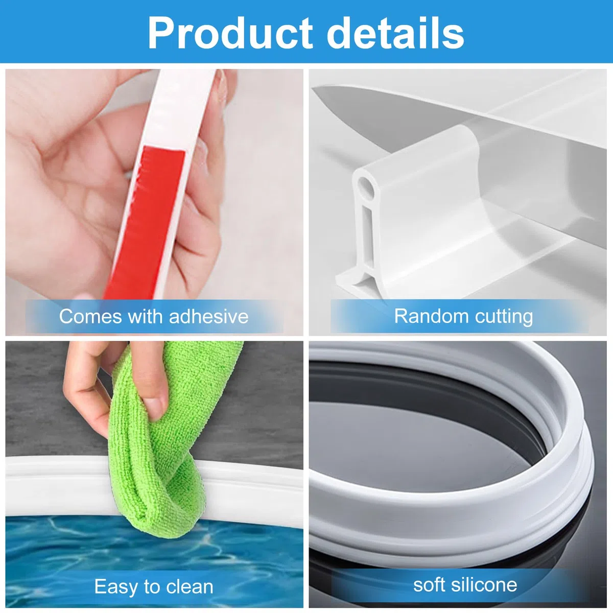 2M Barrera Agua Ducha, Barrera de Agua para Ducha Flexible y Cortable, Borde Plato Ducha Autoadhesivo, Perfil Silicona Duchapara Cocina Baño Separación en Seco y Húmedo (Blanco)