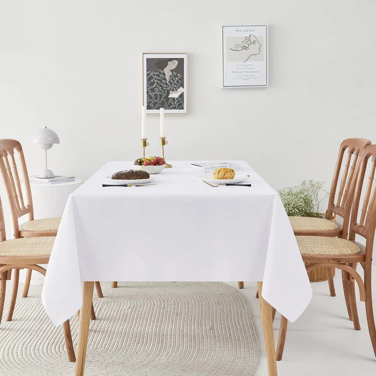 Romanstile Mantel Rectangular 140x240 cm Blanco,Mantel Antimanchas poliéster Elegantes Repelente a Salpicaduras, para Bodas y Celebraciones al Aire Libre Cocina, Comedor, Fiesta, Boda Cena Familiar
