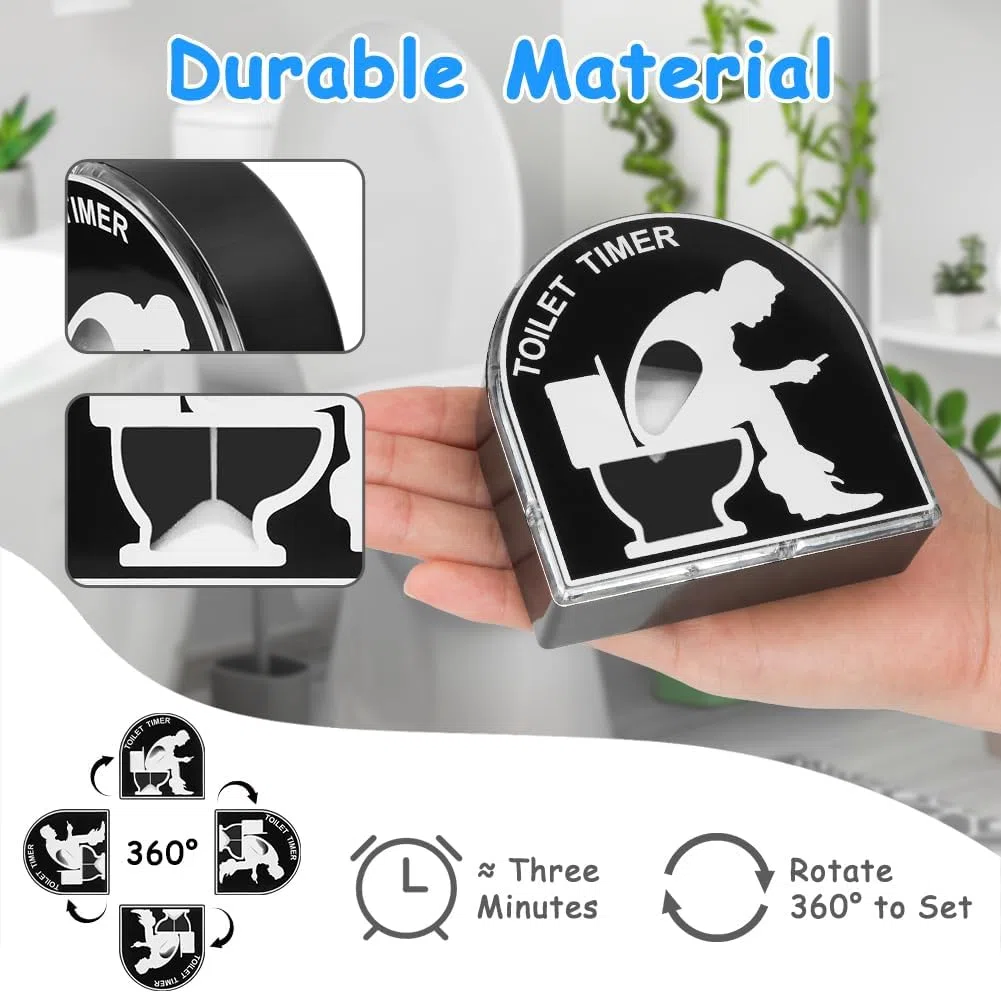 Taburete de inodoro creativo con reloj de arena de 3 minutos y divertidos estampados
