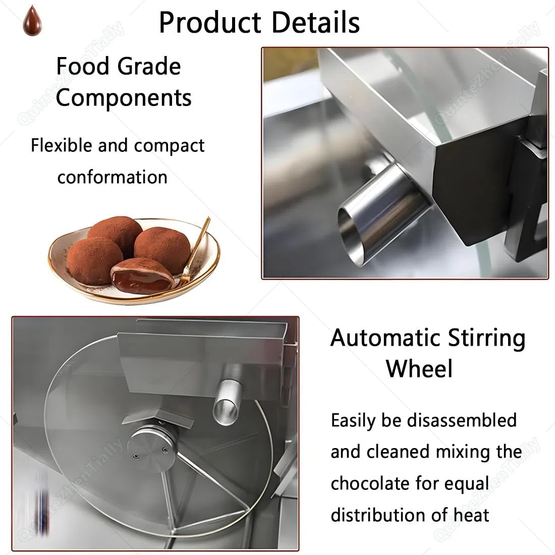 Máquina de templado de chocolate comercial, derretidor eléctrico con velocidad ajustable 38-55 RPM, acero inoxidable, para revestimiento uniforme, moldeado, panaderías, dulces