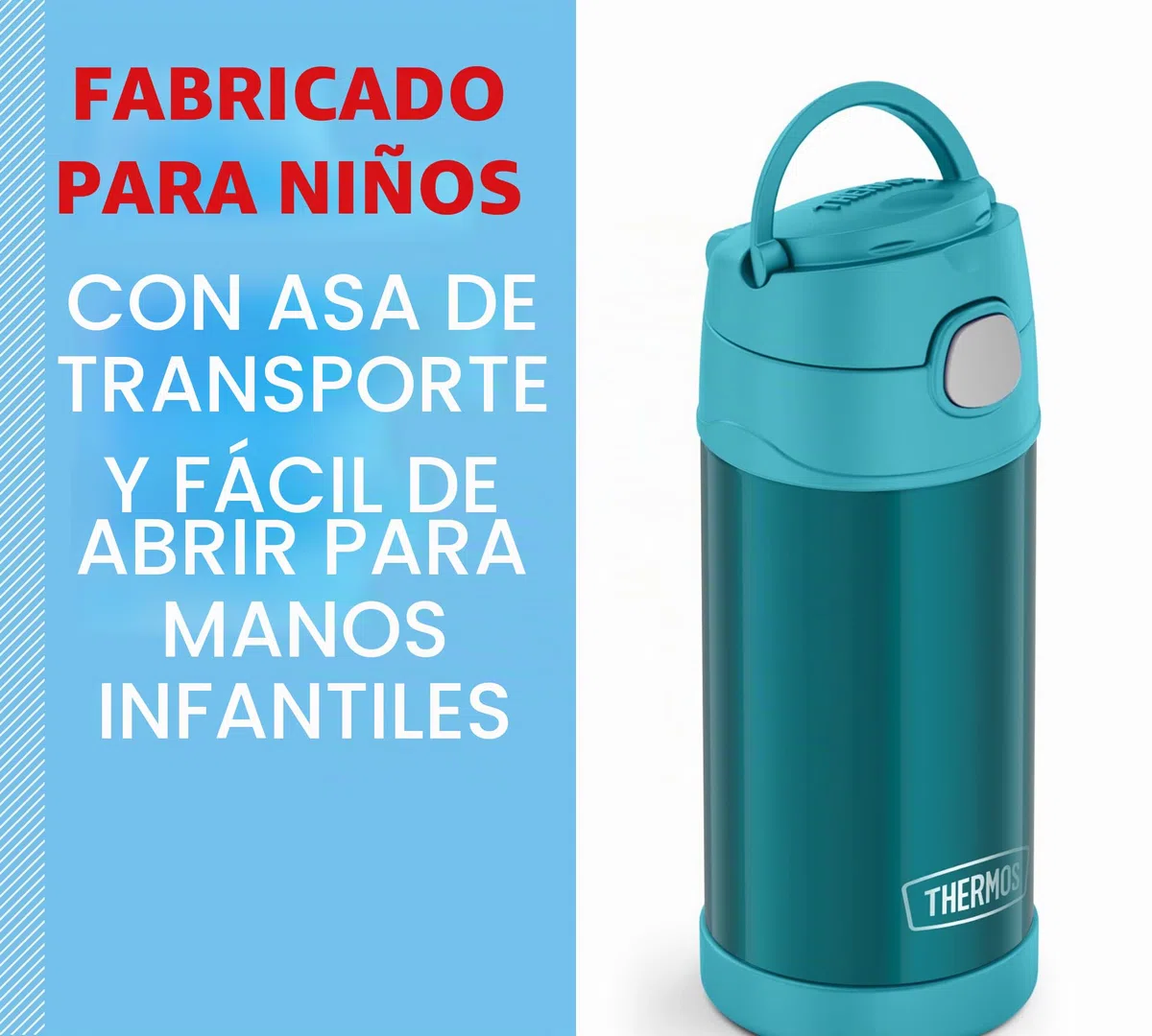 THERMOS Kids Funtainer Straw Bottle 0,35 l, termo para niños de acero inoxidable, con pajita, frío 12 horas, absolutamente hermético, para escuela, guardería, pausa