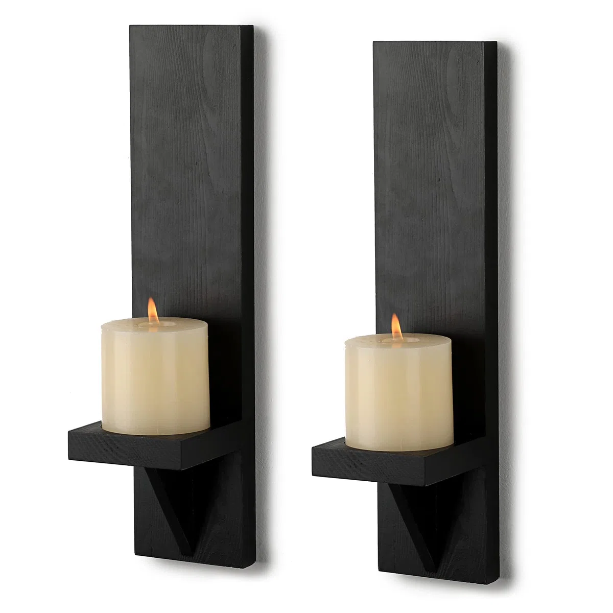 BSTKEY Juego de 2 candelabros de pared de madera, portavelas decorativo, soporte para velas montado en la pared, candelabro votivo negro