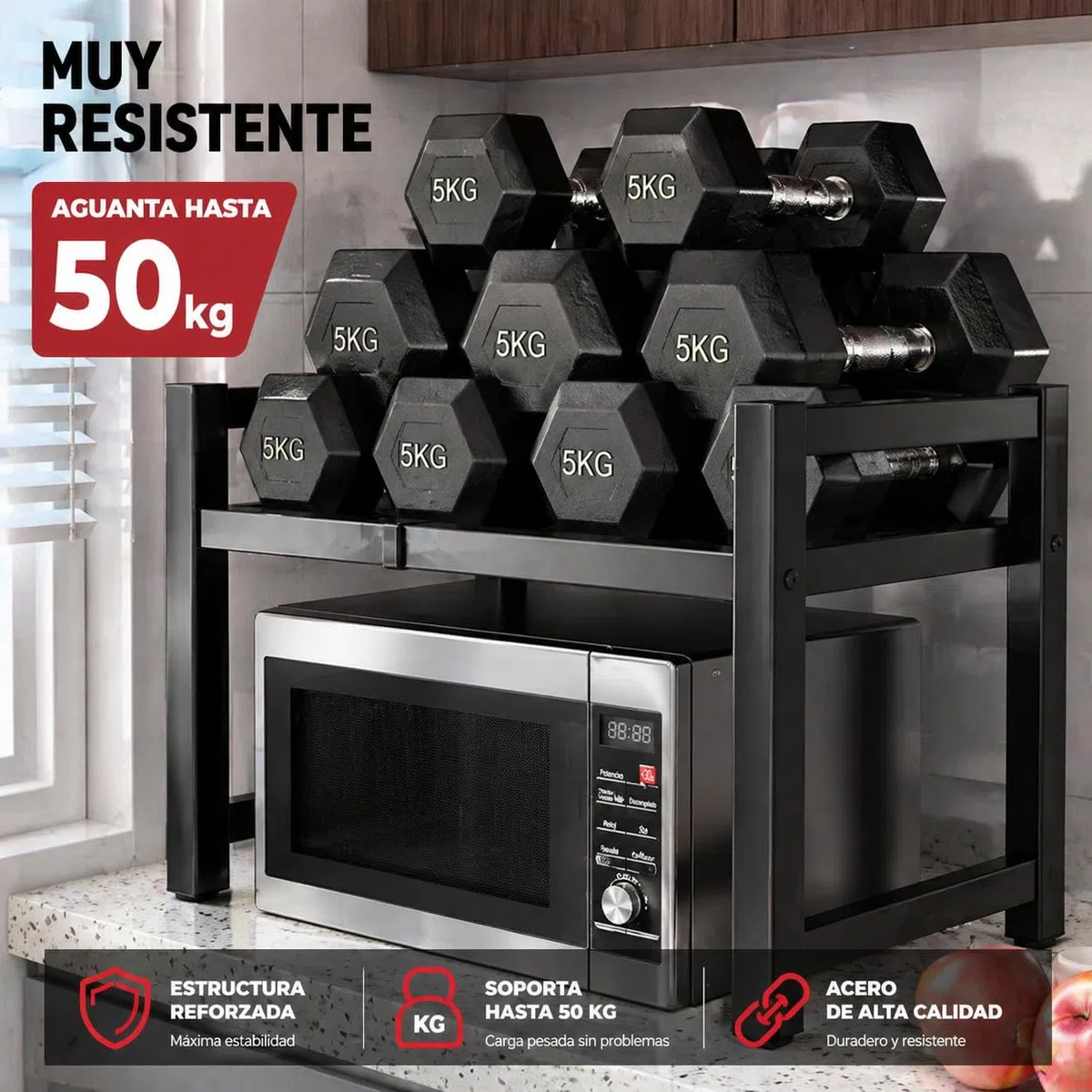 Soporte Microondas Encimera Ajustable - Estante para Microondas y Horno - Estantería Microondas Cocina con Almacenamiento - Organizador Cocina Encimera Resistente - Mueble para Microondas y Cafetera